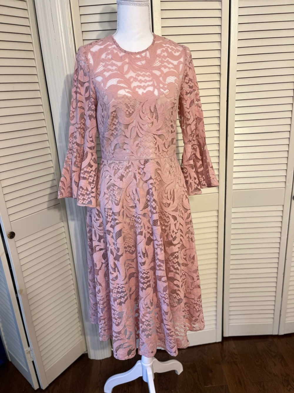 Eliza J Pink Lace A-Line Dress Long Sleeve | Wedding Guest, Cocktail